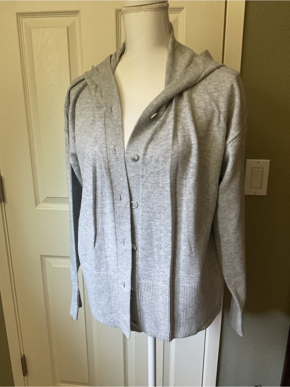 LOFT Light Gray Hooded Button Front Cardigan